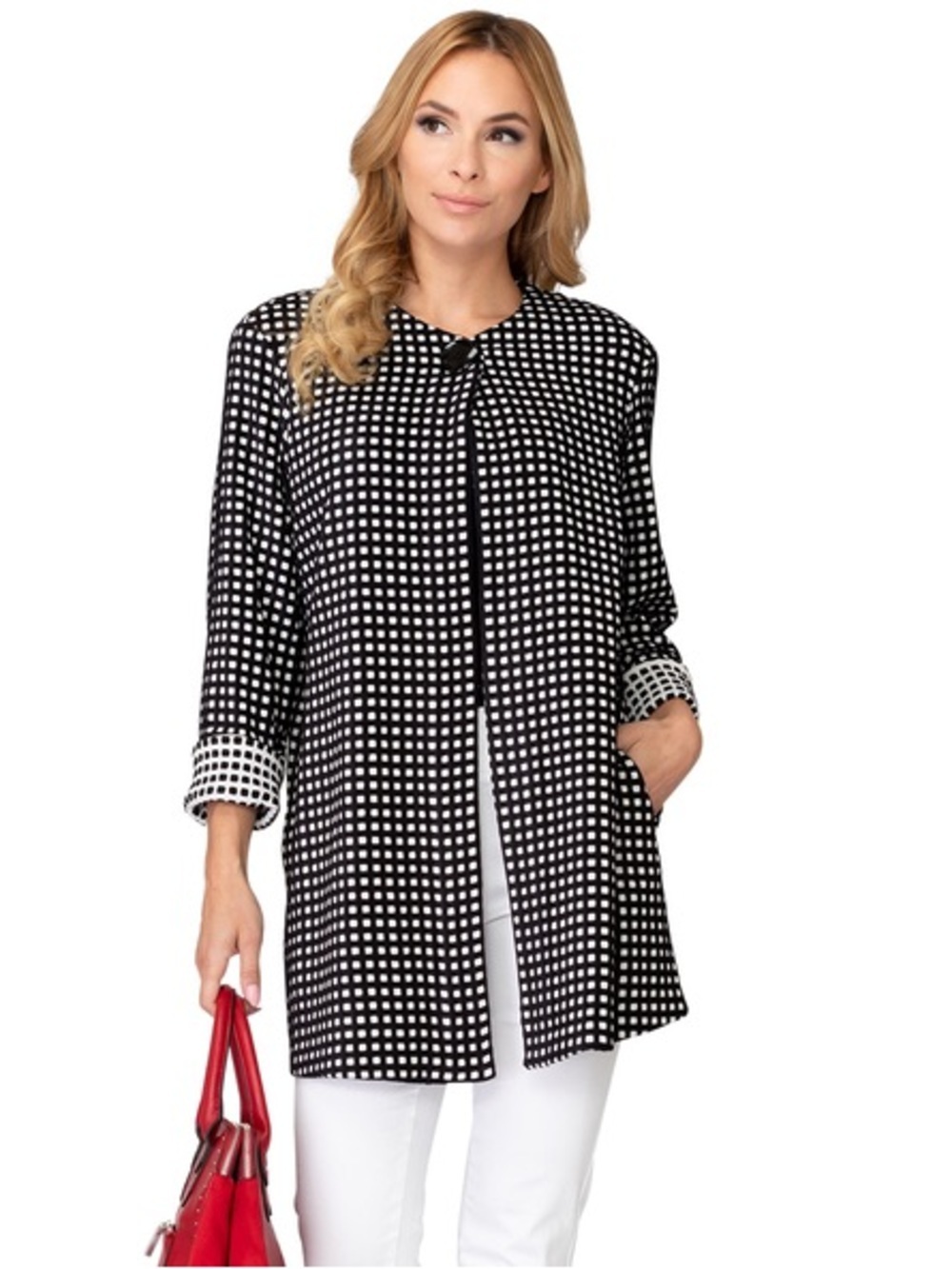 NWT Joseph Ribkoff gingham black white coat jacket relaxed oversized size 2